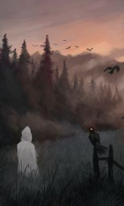 Превью обои силуэт, птица, ворон, арт