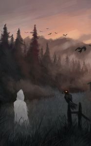 Превью обои силуэт, птица, ворон, арт