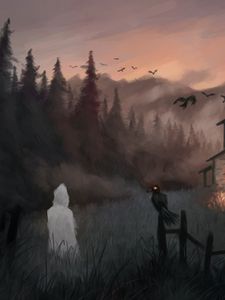 Превью обои силуэт, птица, ворон, арт