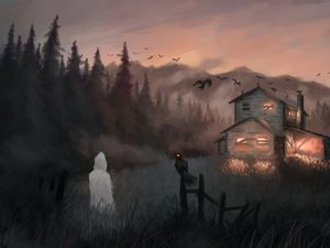 Превью обои силуэт, птица, ворон, арт