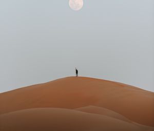 Превью обои силуэт, пустыня, песок, луна
