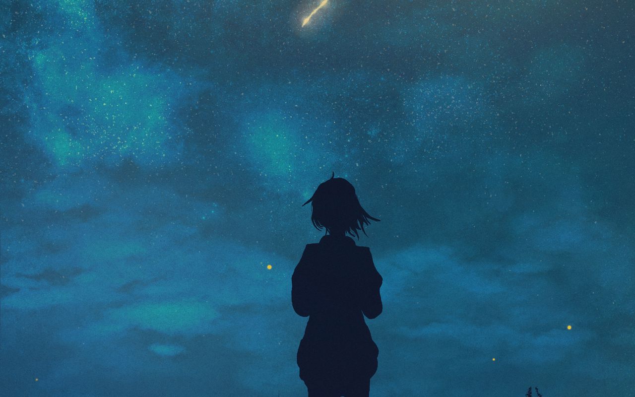 Силуэт девушки на фоне звездного неба
