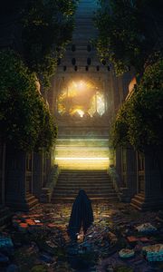 Превью обои силуэт, ступеньки, храм, свет, арт