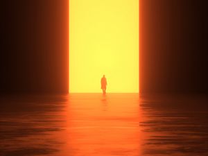 Превью обои силуэт, свет, портал, яркий, свечение