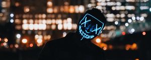 Превью обои силуэт, темный, маска, неон, огни