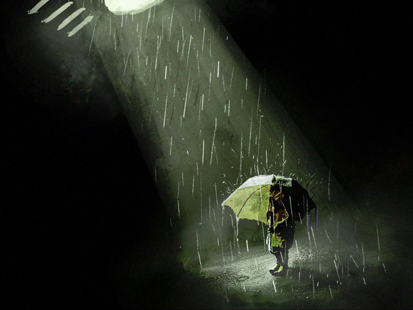 Хороший свет в дождь. Одинокий мужчина под дождем. В дождевике в лесу в темноте. Человек в дождевике ночью. Umbrella Rain.