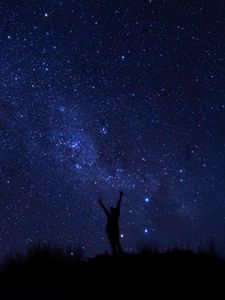 Превью обои силуэт, звездное небо, ночь, темный