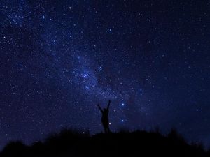 Превью обои силуэт, звездное небо, ночь, темный