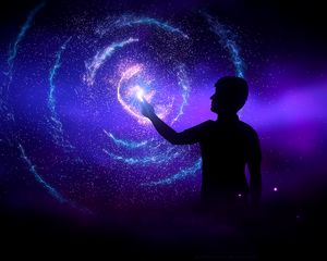 Превью обои силуэт, звезды, темный, касание