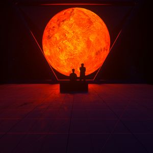 Превью обои силуэты, иллюминатор, планета, темный, космос