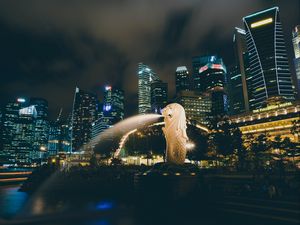 Превью обои сингапур, фонтан, небоскребы