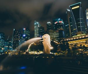 Превью обои сингапур, фонтан, небоскребы