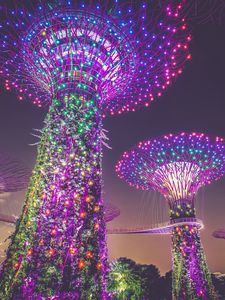 Превью обои сингапур, искусственные деревья, освещение, украшение, город