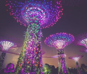Превью обои сингапур, искусственные деревья, освещение, украшение, город