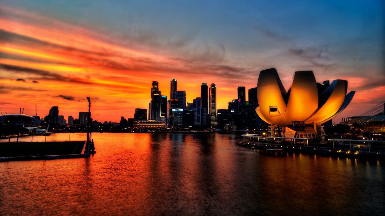 Обои сингапур, небо, закат, свет
