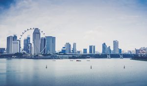 Превью обои сингапур, небоскребы, берег, колесо обозрения