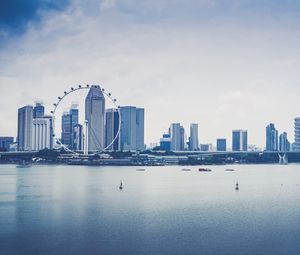 Превью обои сингапур, небоскребы, берег, колесо обозрения