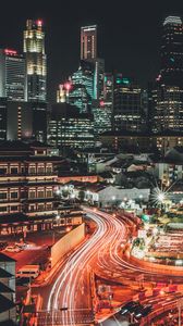 Превью обои сингапур, небоскребы, мегаполис, ночь