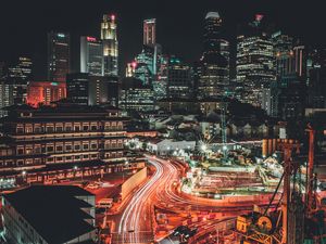Превью обои сингапур, небоскребы, мегаполис, ночь
