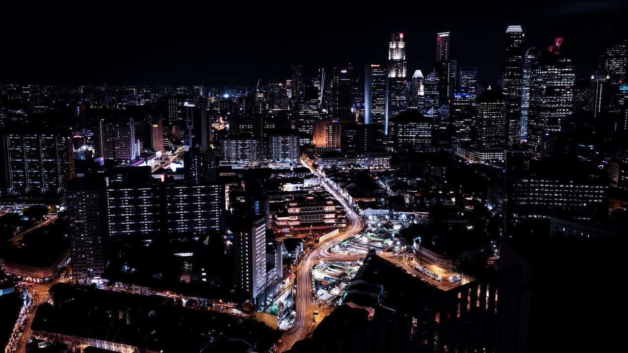 Обои сингапур, небоскребы, ночь, ночной город