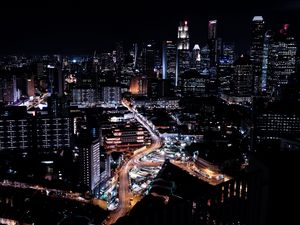Превью обои сингапур, небоскребы, ночь, ночной город