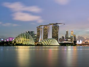 Превью обои сингапур, небоскребы, панорама