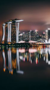 Превью обои сингапур, небоскребы, здания, берег, ночь