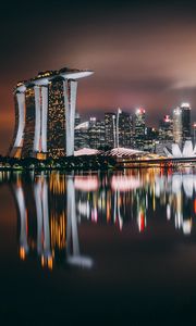 Превью обои сингапур, небоскребы, здания, берег, ночь