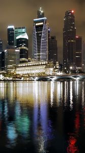 Превью обои сингапур, ночь, здания, отражение, красочный