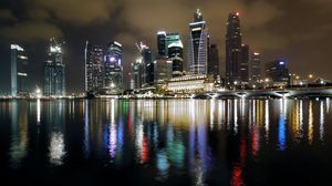 Превью обои сингапур, ночь, здания, отражение, красочный