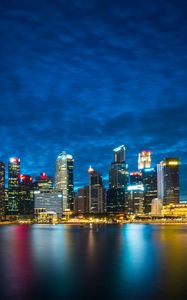 Превью обои сингапур, ночной город, небоскребы, панорама