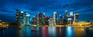 Превью обои сингапур, ночной город, небоскребы, панорама