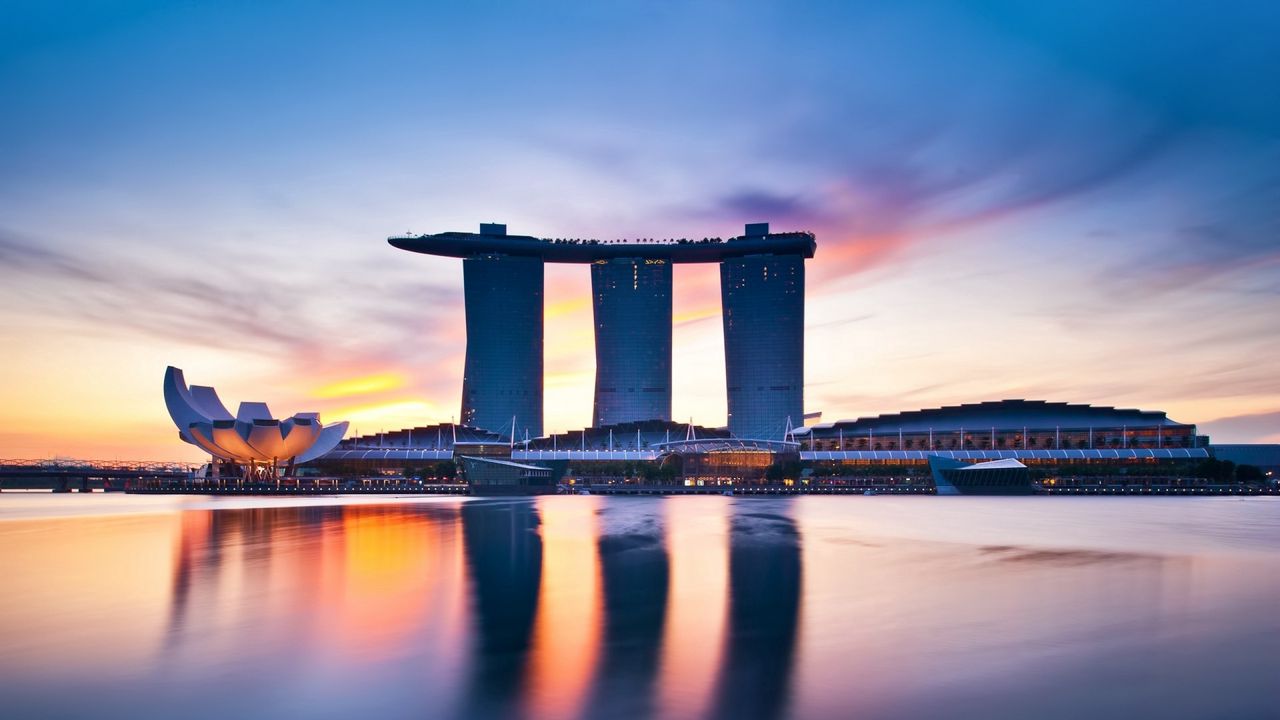 Обои сингапур, отель, здания, океан, блеск