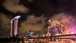 Превью обои сингапур, праздник, фейерверк, мост