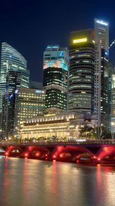 Превью обои сингапур, река, ночь, ночной город