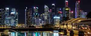 Превью обои сингапур, световое шоу, ночь, небоскребы