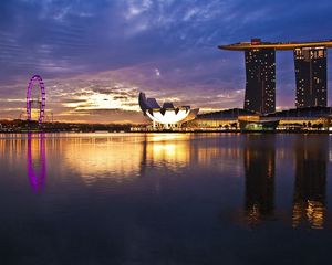Превью обои сингапур, восход, сооружение, отражение
