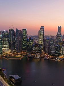 Превью обои сингапур, закат, река, здания, небоскребы