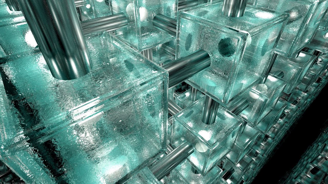 Обои система, устройство, стекло, лед, куб, металл
