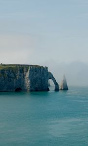 Превью обои скала, арка, море, берег, туман, природа