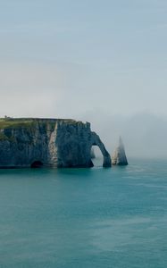 Превью обои скала, арка, море, берег, туман, природа