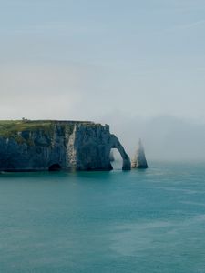 Превью обои скала, арка, море, берег, туман, природа