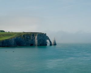 Превью обои скала, арка, море, берег, туман, природа