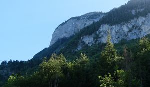 Превью обои скала, горы, лес, деревья, природа, австрия