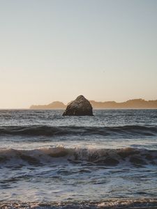 Превью обои скала, камень, море, побережье, волны