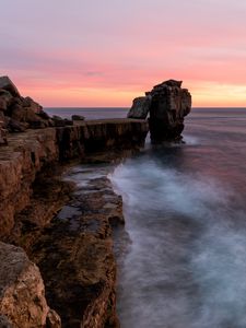 Превью обои скала, камни, море, вода, природа