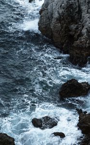 Превью обои скала, камни, море, пена