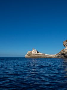 Превью обои скала, маяк, море, природа