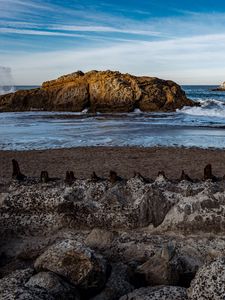 Превью обои скала, море, берег, природа, камни