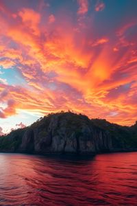 Превью обои скала, море, закат, небо, облака